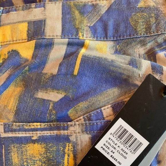* NWOT Monika Chiang Skinny jeans blue yellow geometric $245 - Picture 4 of 9